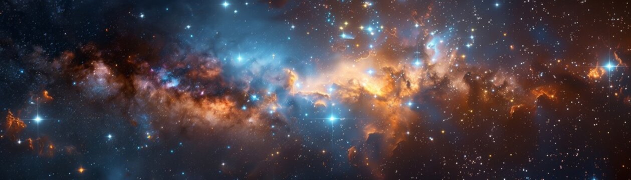 Glowing constellations illuminate the vast expanse of the cosmos. Cosmic panorama filled with celestial beauty and wonder. Glimpse of infinity.
