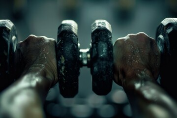 Close-up shot of a persons hands firmly grasping a metal chain, showcasing strength and determination