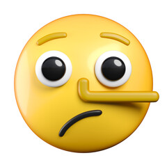 Lying Face emoji, face with the long nose, indicating it’s telling a lie in the manner of Pinocchio, emoticon 3d rendering