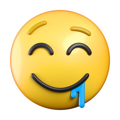 Drooling Face emoji, face with saliva drooling from one corner of its mouth, emoticon 3d rendering