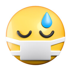 Emoji with Medical Mask, emoticon wearing a white surgical mask 3d rendering