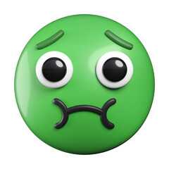 Nauseated Face emoji, sickly green face with concerned eyes and puffed, as if holding back vomit, emoticon 3d rendering