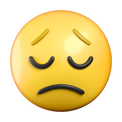 Pensive Face emoji, remorseful face emoticon 3d rendering