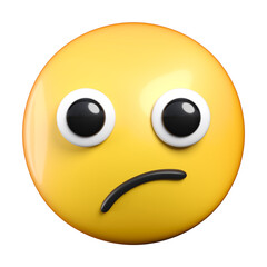 Confused Face emoji, face with open eyes and a skewed frown emoticon 3d rendering