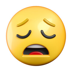 Weary Face emoji, face with closed eyes, furrowed brows, and a broad, open frown emoticon 3d rendering
