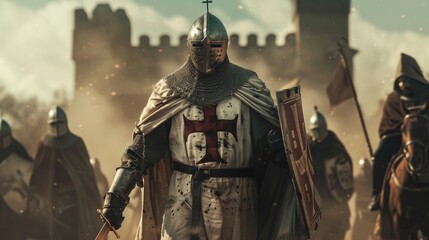 knights templar, Medieval times, epic cinematic photo, 16:9