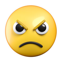 Angry Face emoji, face with a frowning mouth and eyes and eyebrows scrunched downward in anger emoticon 3d rendering