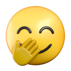 Smiling Face with Hand Over Mouth emoticon, a face with a hand covering its mouth, emoticon 3d rendering