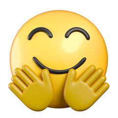 Smiling Face with Open Hands emoticon, a face smiling with open hands, as if giving a hug, emoticon 3d rendering