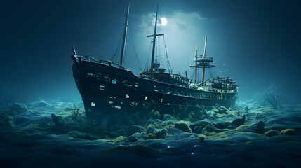 Sunken Ship sea icon 3d - obrazy, fototapety, plakaty