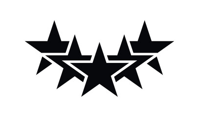 Five stars customer product rating review flat icon for apps and websites. Star icon. Vector black isolated five stars. Customer feedback concept. Vector Quality shape design. - obrazy, fototapety, plakaty