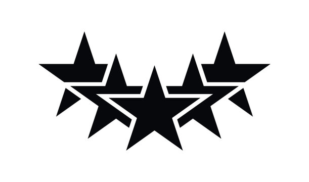 Five stars customer product rating review flat icon for apps and websites. Star icon. Vector black isolated five stars. Customer feedback concept. Vector Quality shape design.