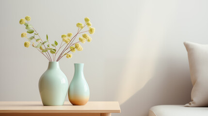 Spring blooms adorn a glass vase on a table, showcasing a vibrant bouquet of yellow and pink flowers - Powered by Adobe