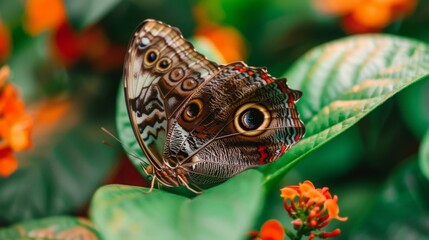 Butterfly Perched on Leaf Close Up