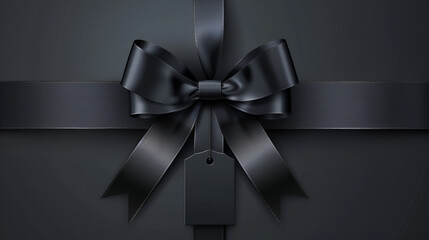 Decorative horizontal black ribbon with bow and sale, generative Ai