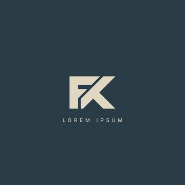 Minimal creative initial based FK logo and KF logo. Letter FK KF creative elegant monogram white color on black backgroun
