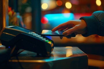 Close-up of person using smartphone to make secure contactless payment transaction