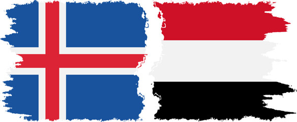 Yemen and Iceland grunge flags connection vector