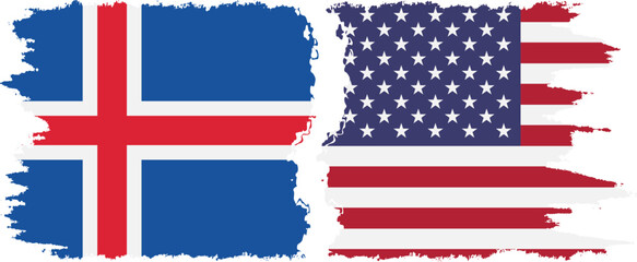 USA and Iceland grunge flags connection vector - obrazy, fototapety, plakaty