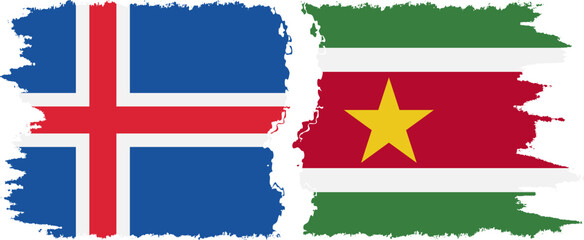 Suriname and Iceland grunge flags connection vector - obrazy, fototapety, plakaty