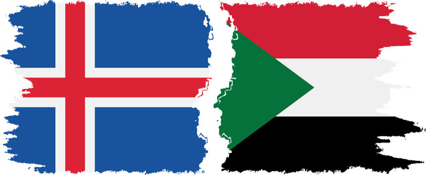 Sudan and Iceland grunge flags connection vector