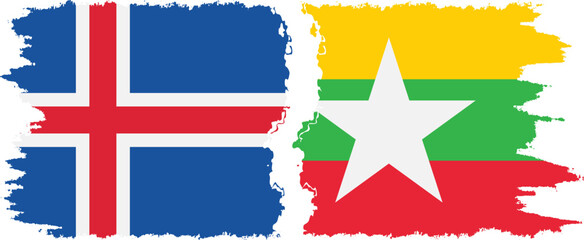 Myanmar and Iceland grunge flags connection vector