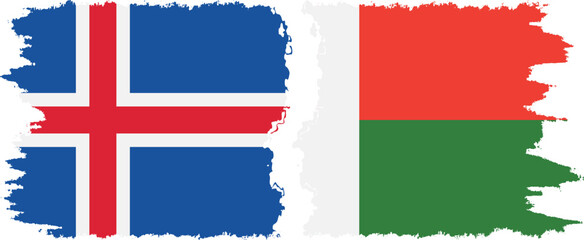 Madagascar and Iceland grunge flags connection vector