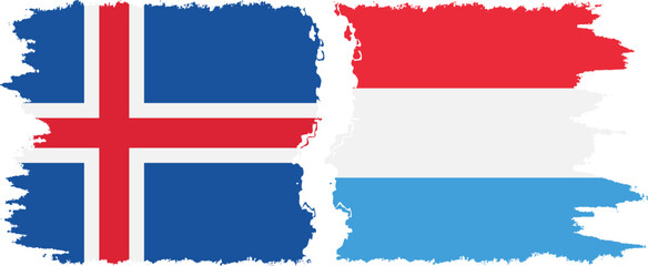 Luxembourg and Iceland grunge flags connection vector - obrazy, fototapety, plakaty