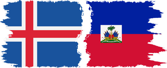 Haiti and Iceland grunge flags connection vector