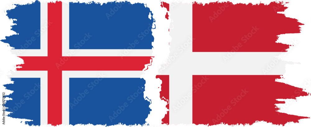 Wall mural denmark and iceland grunge flags connection vector