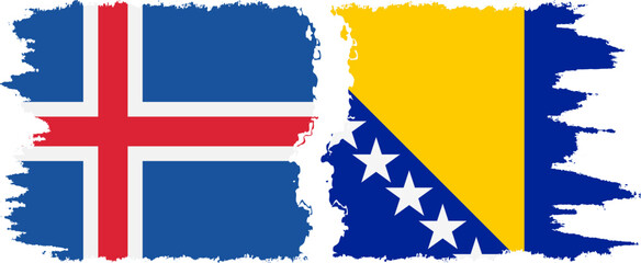 Bosnia and Herzegovina and Iceland grunge flags connection vector