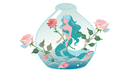 "The Sad Mermaid: Enchanting Clipart Depicting a Melancholic Underwater Beauty"