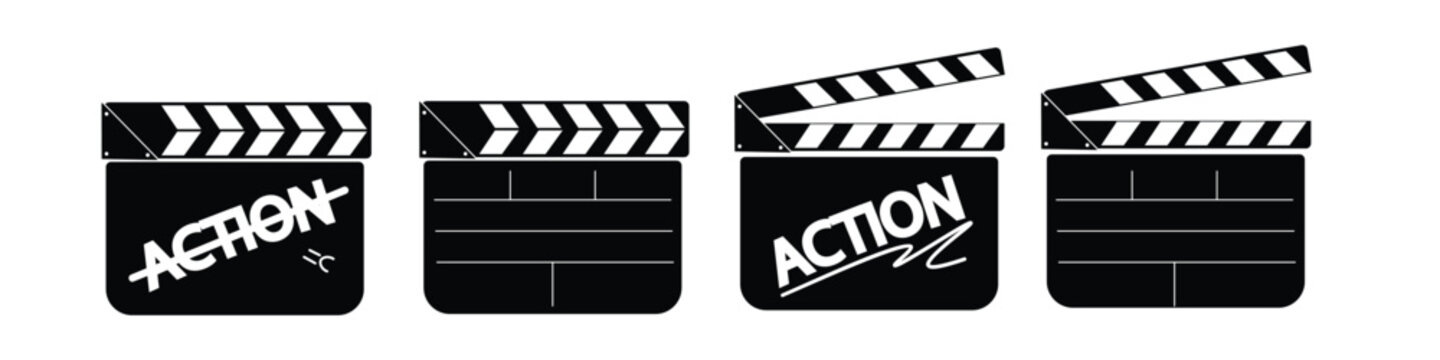 Clapper board vector icon set . Opened and closed movie clapper film clap board. Vector illustration