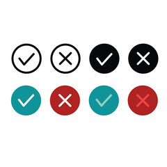 Checkmark cross icon Check mark icon set. Check mark right symbol tick sign.