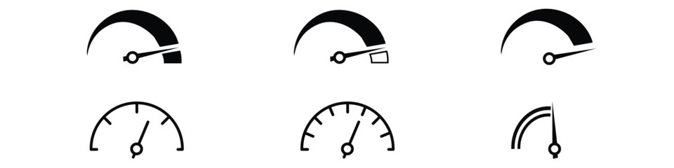 Speedometer, tachometer icon. Speedometer indicator icon collection. Speed indicator vector icons - obrazy, fototapety, plakaty