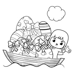Fototapeta premium Easter Girl Coloring Page For Kids