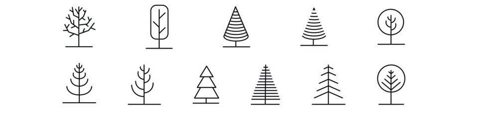 Fototapeta premium various deciduous trees silhouettes on the white background