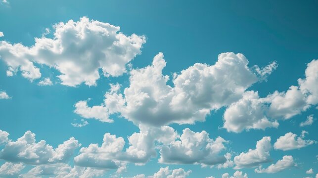 Beautiful white clouds in the blue sky, clean background, copy space