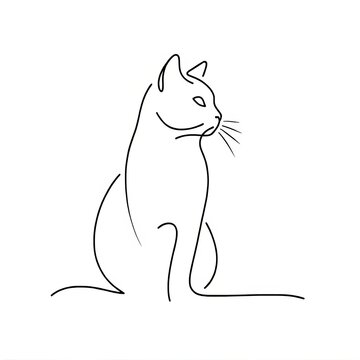 Cat simple line art, sketch, black, white background, minimalism, logo, design, pets, cats, clinic, happy, veterinary