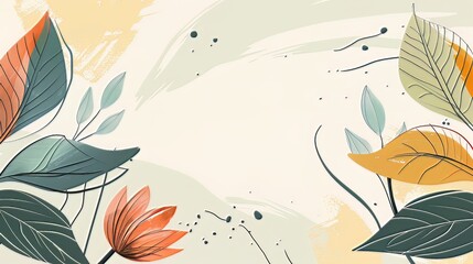 Contemporary hand-drawn spring backdrop featuring abstract leaves 