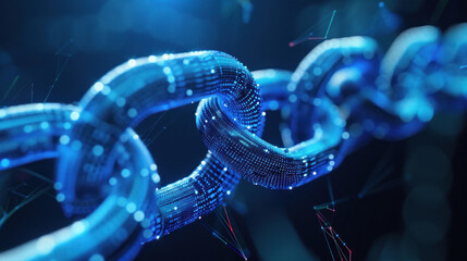 An in-depth digital representation of a secure blockchain network in striking blue tones - obrazy, fototapety, plakaty