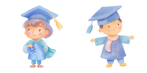  kid school graduate watercolor vector illustration 