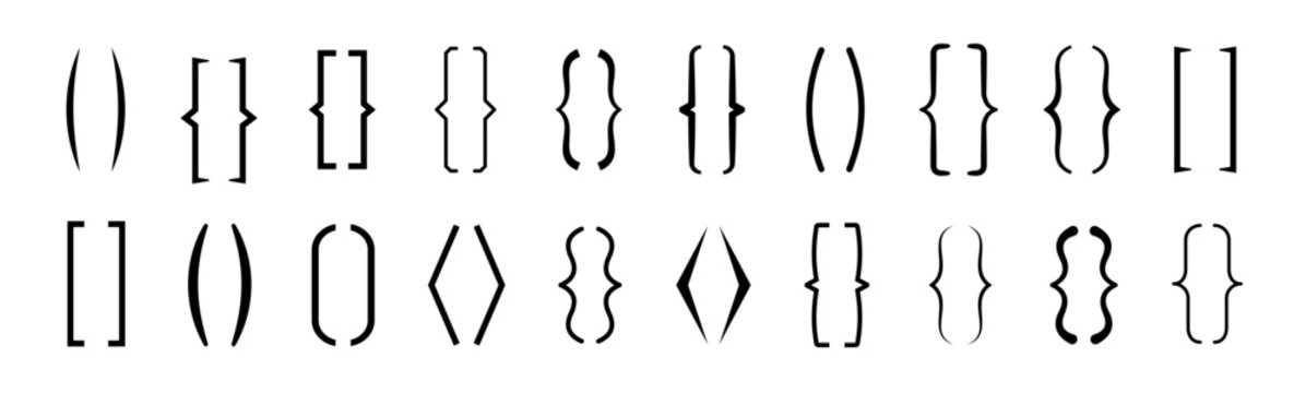 Bracket icon collection. Quote box frame. Black bracket set. Set of Text brackets design. Icons vintage typography symbol.Vector illustration