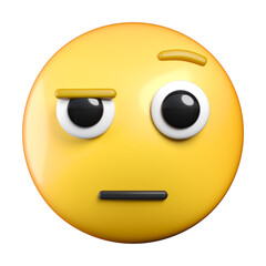 Face with Raised Eyebrow emoji, a face with a flat, neutral mouth and one raised eyebrow, emoticon 3d rendering
