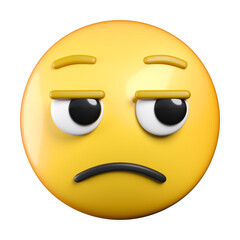 Unamused Face emoji, a face with slightly raised eyebrows, a frown, and eyes looking to the side, emoticon 3d rendering