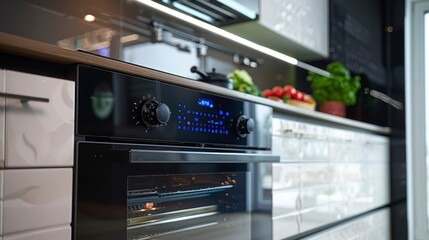 The Modern Black Induction Stove Paired with an Energy-Efficient Built-In Electric Oven