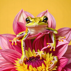 frog on a pink flower