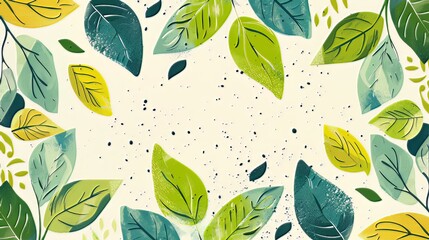 Hand-Drawn Spring Background with Abstract Leaves: A modern spring-themed backdrop adorned with abstractly drawn leaves