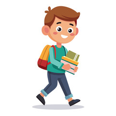 Student boy with books and backpack vector illustration design