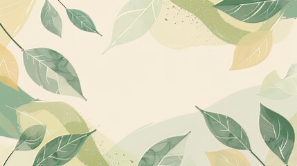 Modern Handcrafted Spring Background with Abstract Leaves: A spring-themed background, modern in design and handcrafted, showcasing abstractly drawn leaves